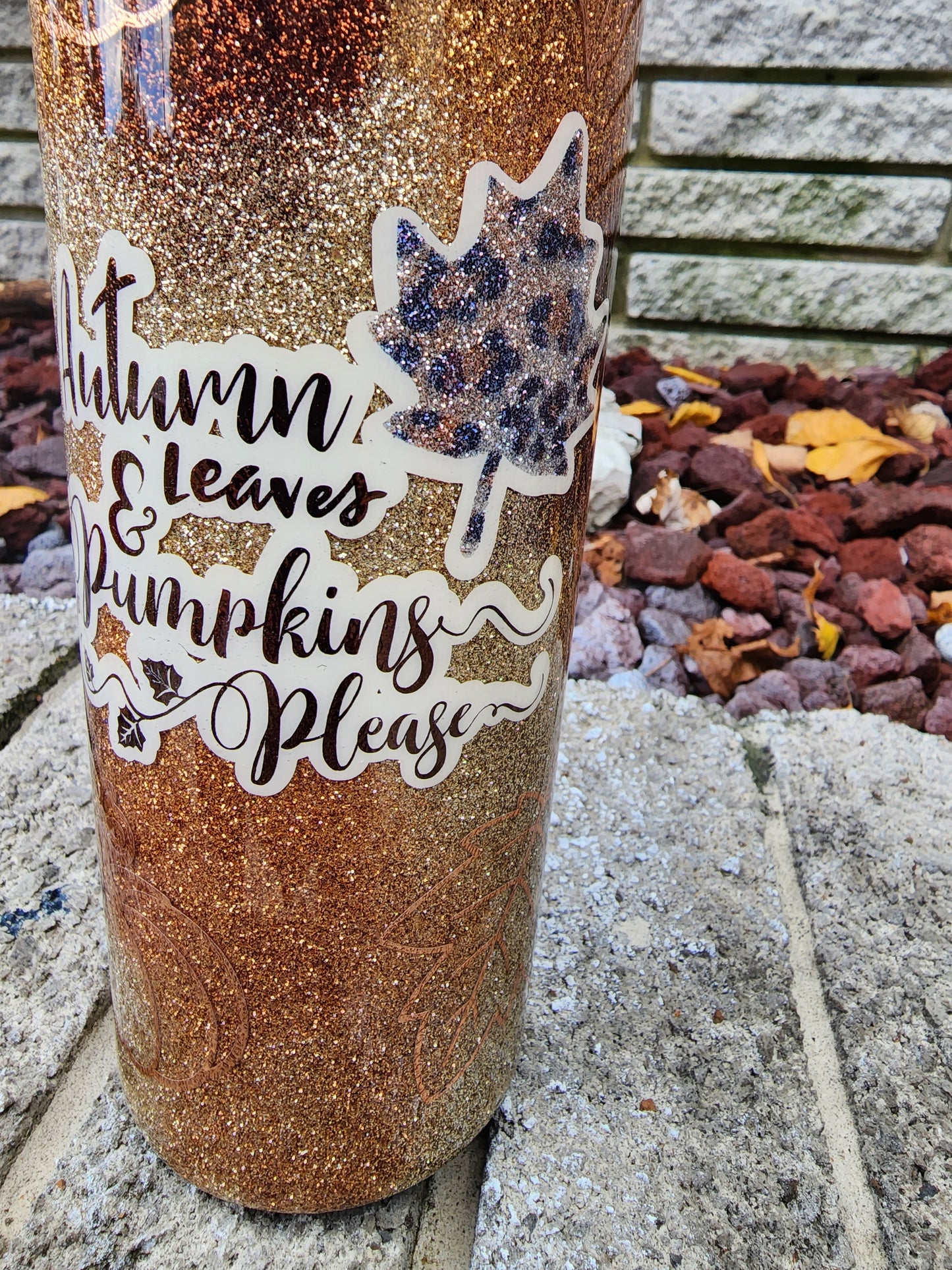 Fall Tumbler Autumn Leaves and Pumpkins Please - Peekaboo Tumbler