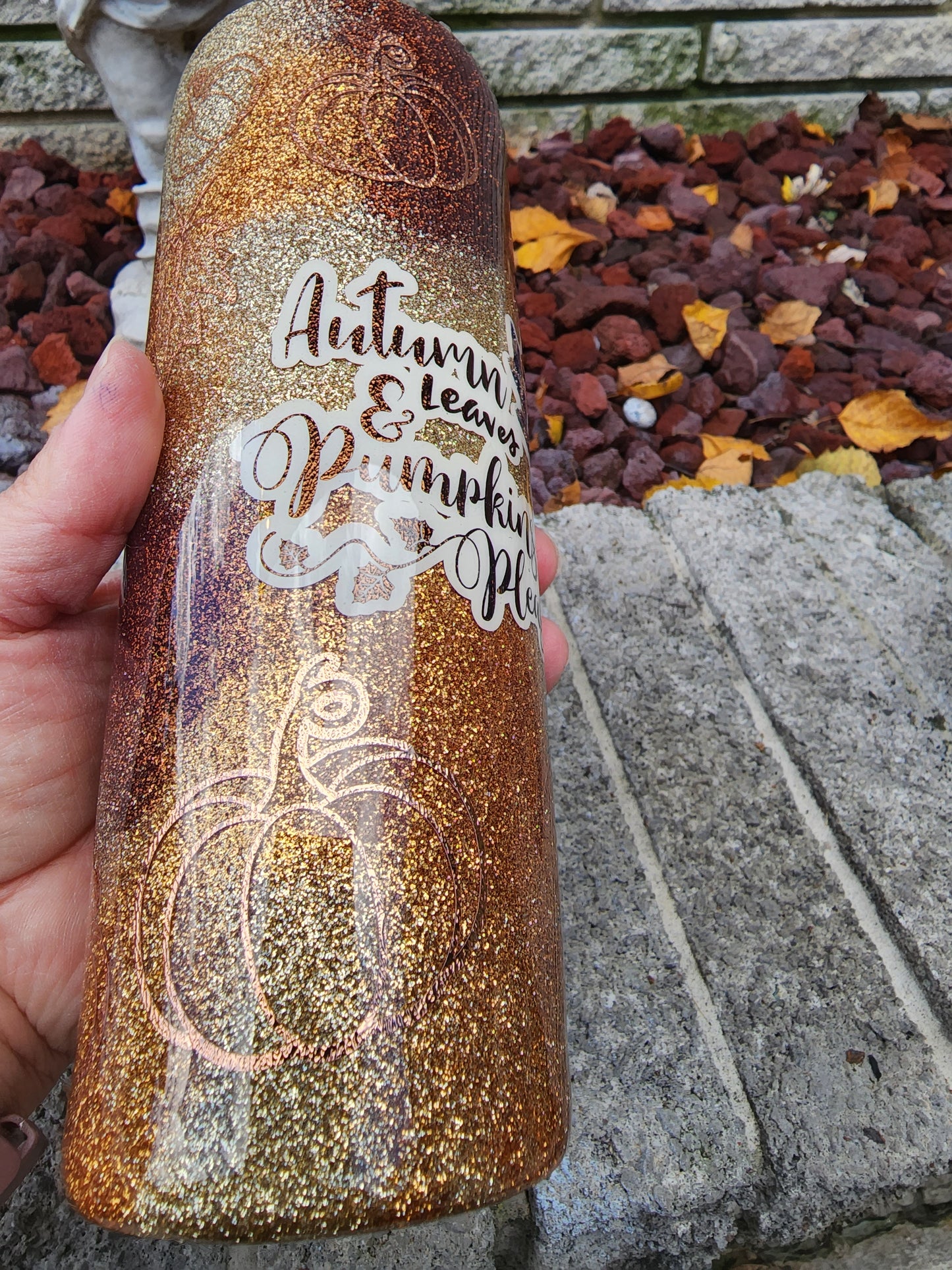 Fall Tumbler Autumn Leaves and Pumpkins Please - Peekaboo Tumbler