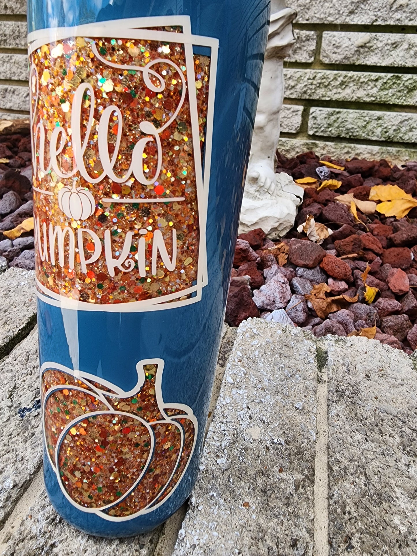 Fall - Hello Pumpkin Glitter Tumbler - Peekaboo Tumbler