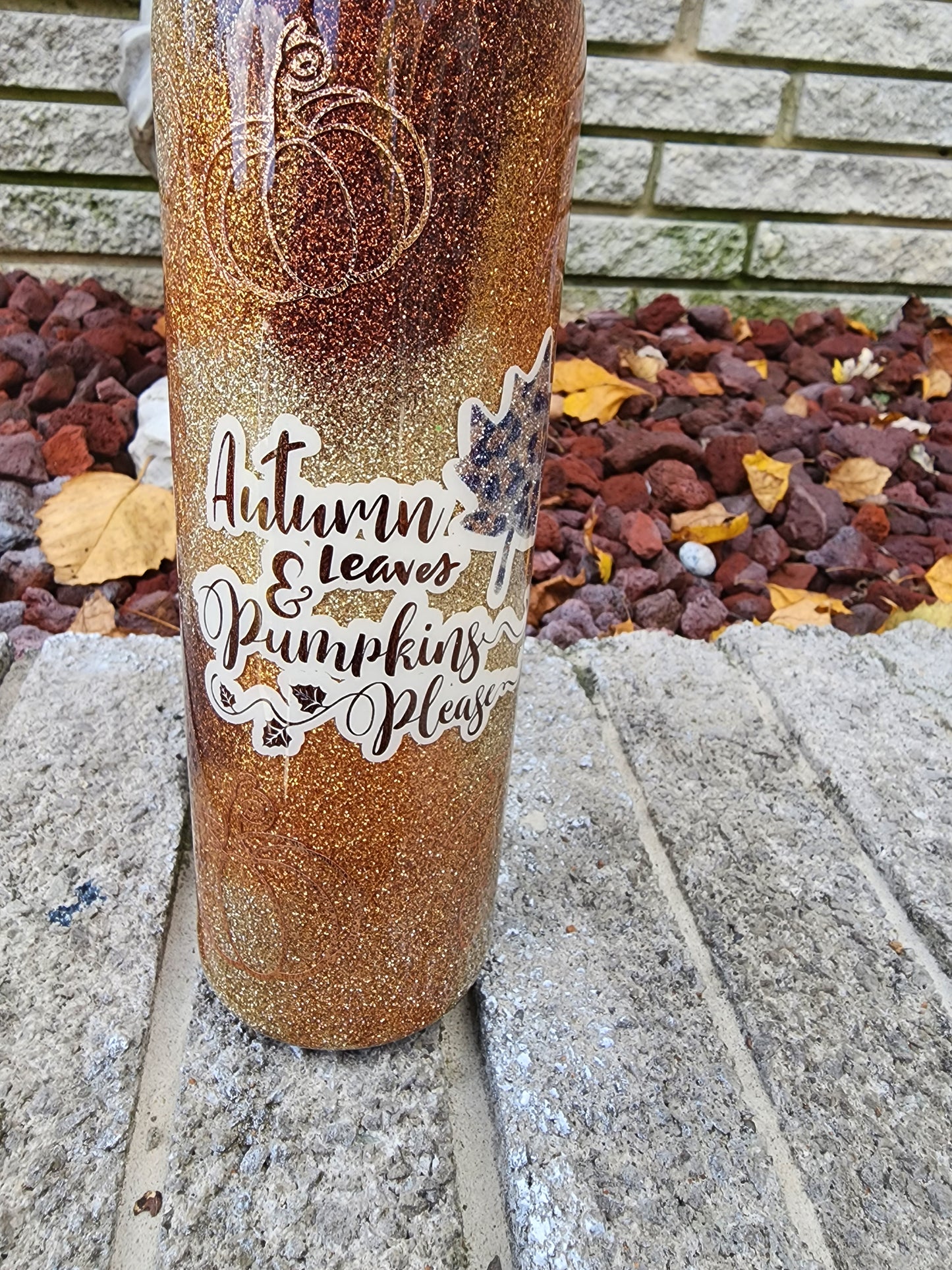 Fall Tumbler Autumn Leaves and Pumpkins Please - Peekaboo Tumbler