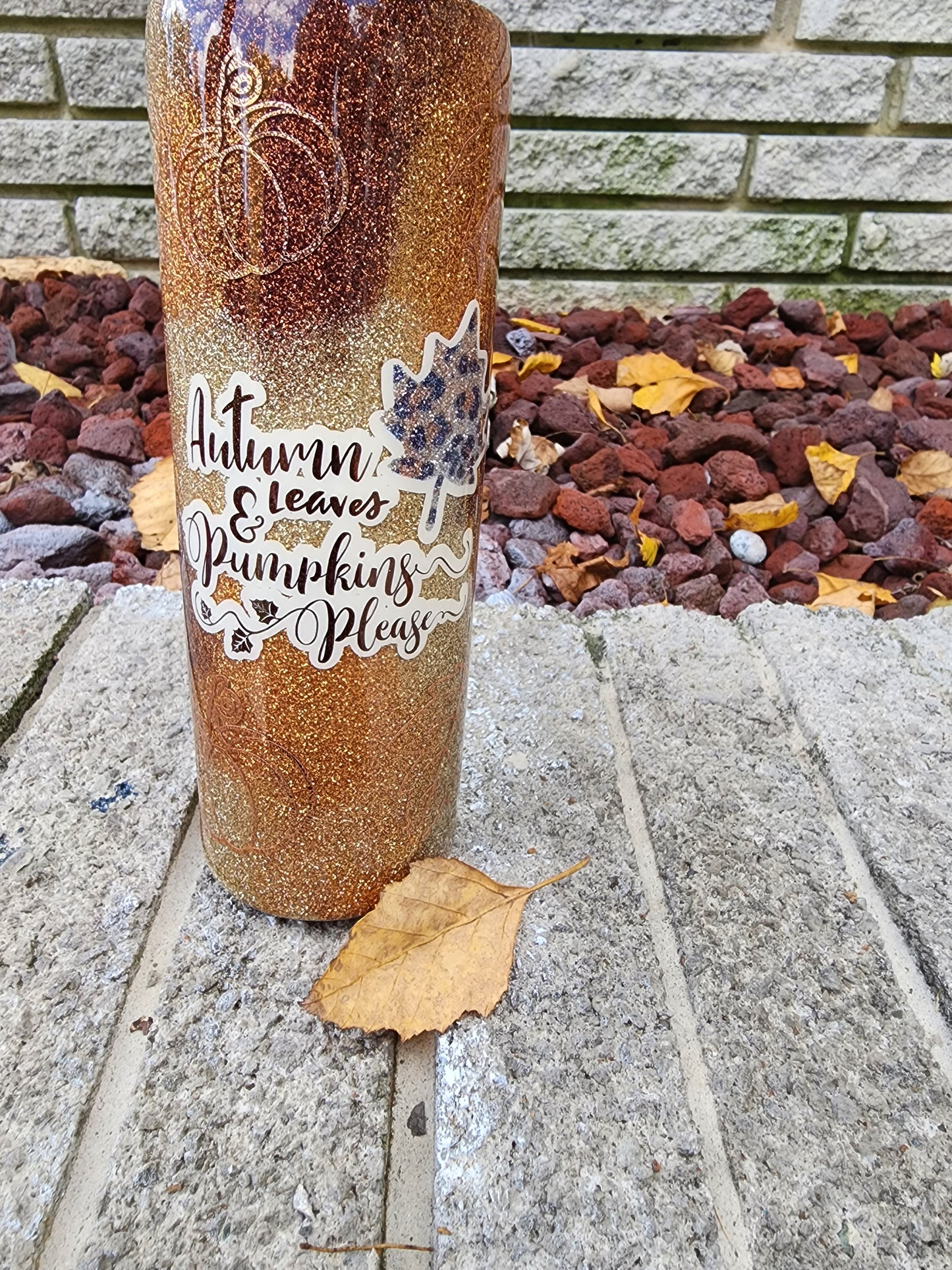 Fall Tumbler Autumn Leaves and Pumpkins Please - Peekaboo Tumbler
