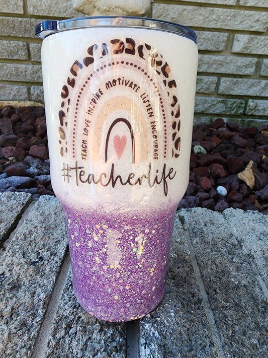teach love inspire boho rainbow #teacherlife stainless steel tumbler