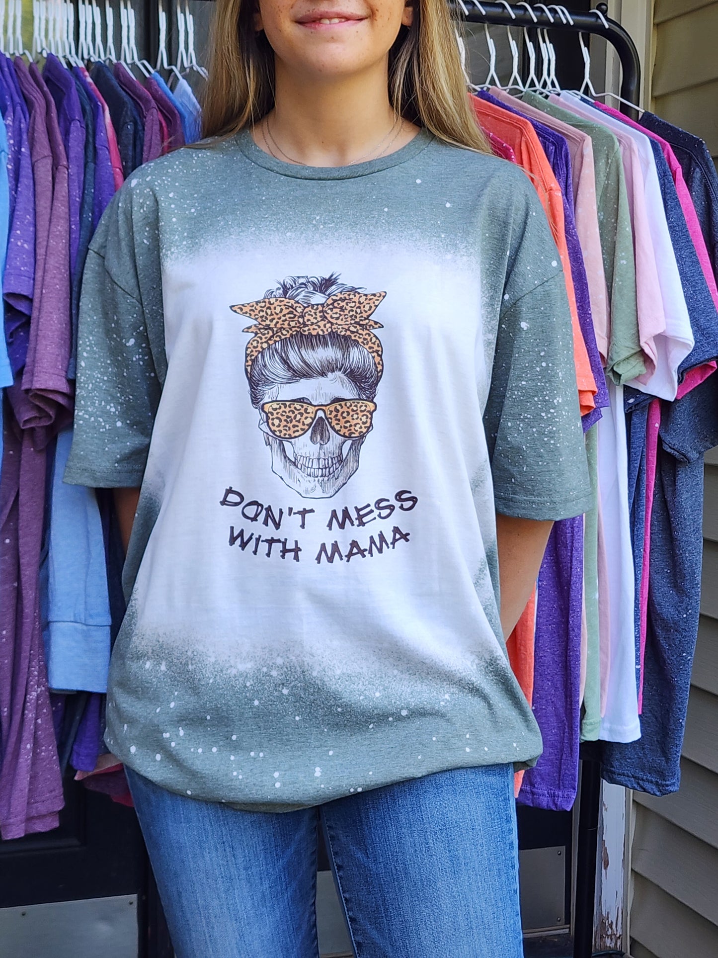 Don't Mess With Mama Skeleton Messy Bun - Sublimation Shirt