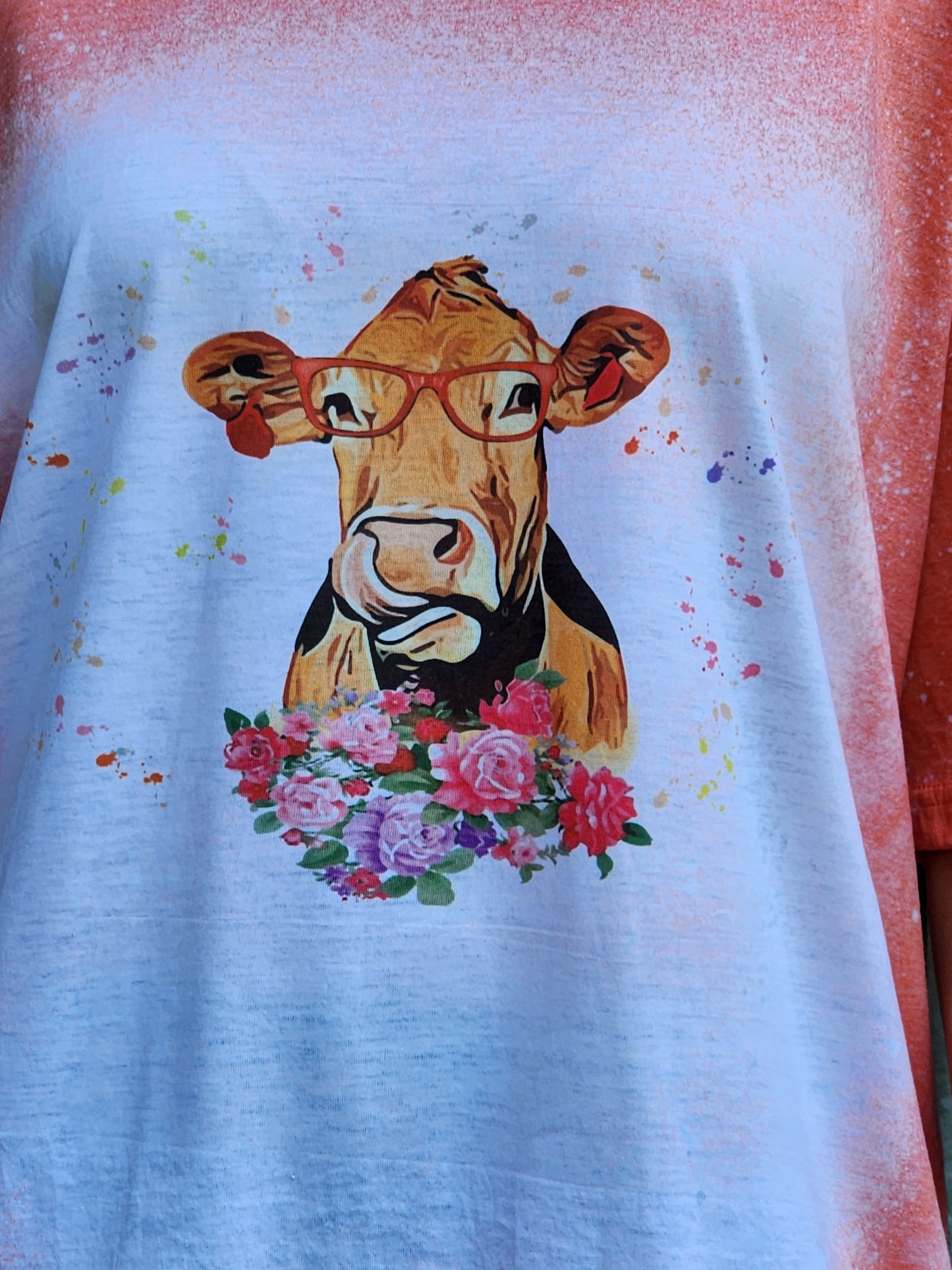 Cow Shirt - Cow with Glasses- Floral- Sublimation Shirt