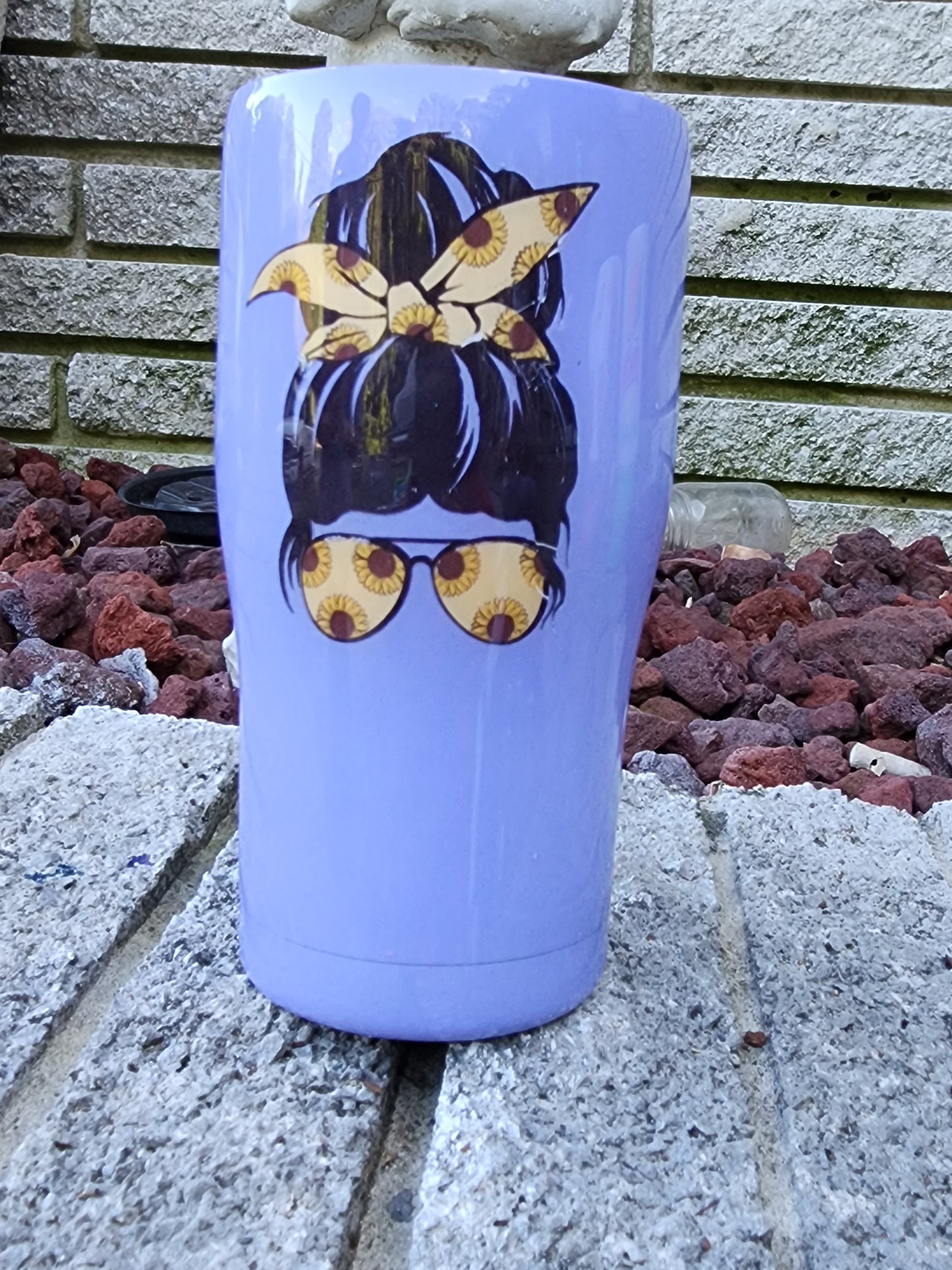 Mom of Sassholes - Messy Bun - Sunflower, Cow Print, Cheetah Print Stainless Steel Tumbler