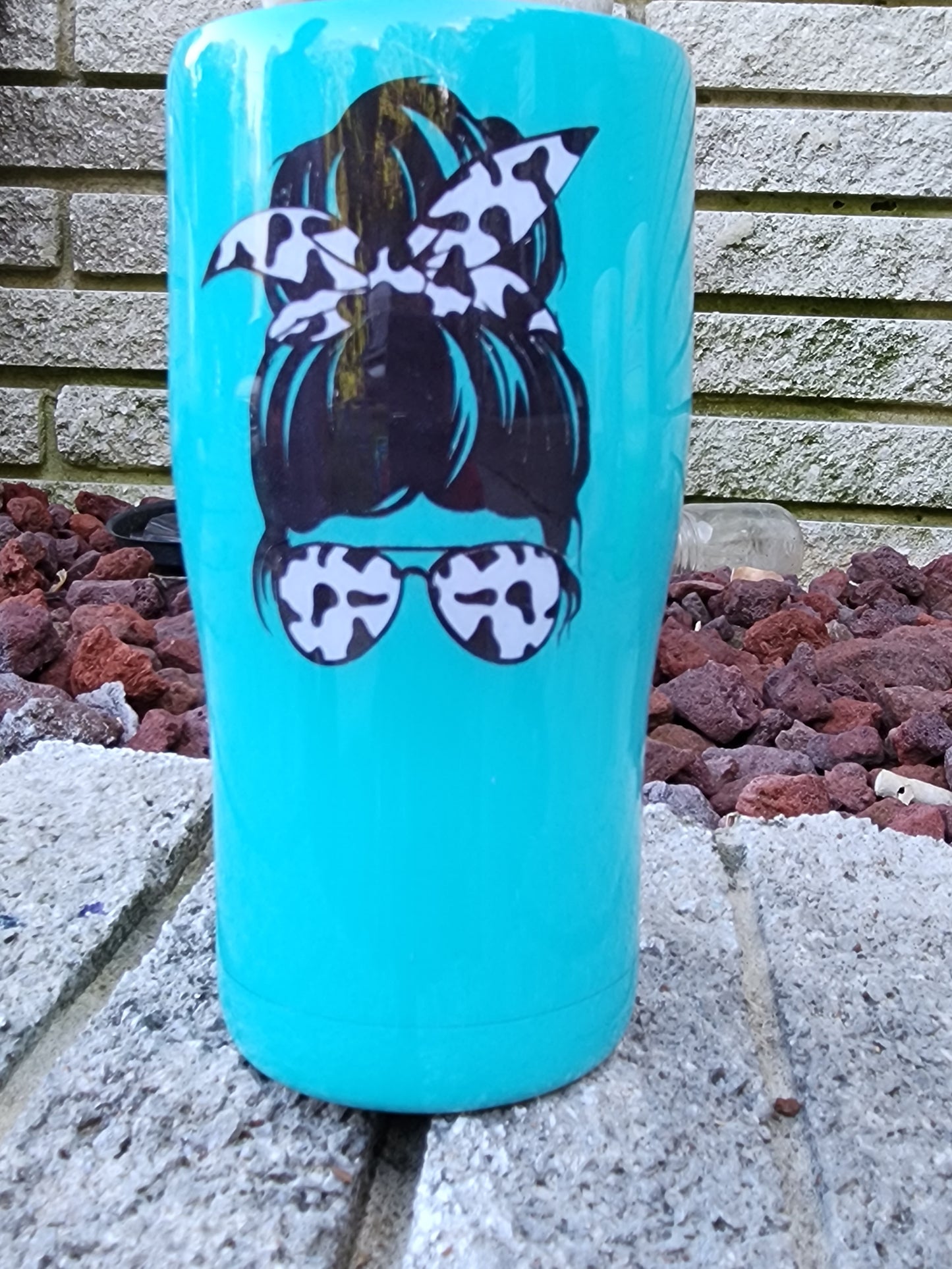 Mom of Sassholes - Messy Bun - Sunflower, Cow Print, Cheetah Print Stainless Steel Tumbler