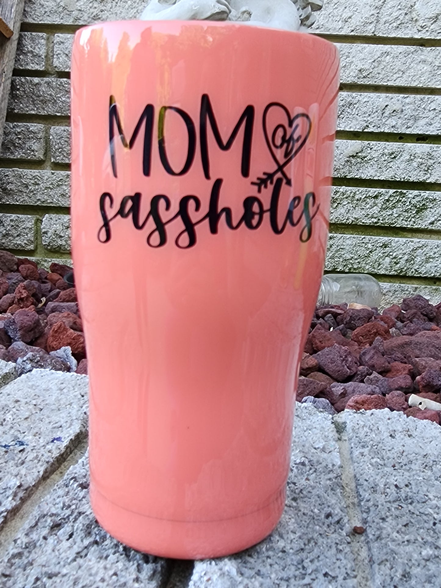 Mom of Sassholes - Messy Bun - Sunflower, Cow Print, Cheetah Print Stainless Steel Tumbler