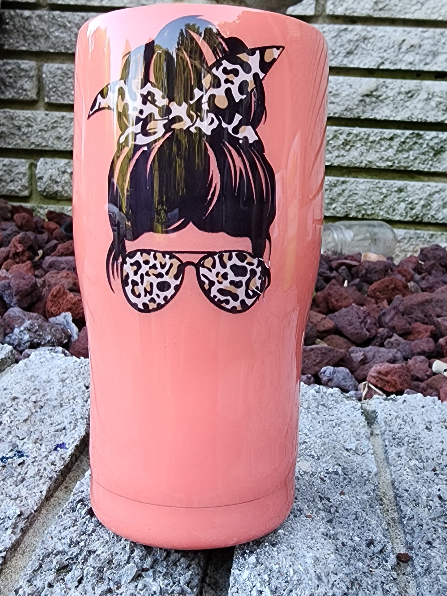 Mom of Sassholes - Messy Bun - Sunflower, Cow Print, Cheetah Print Stainless Steel Tumbler