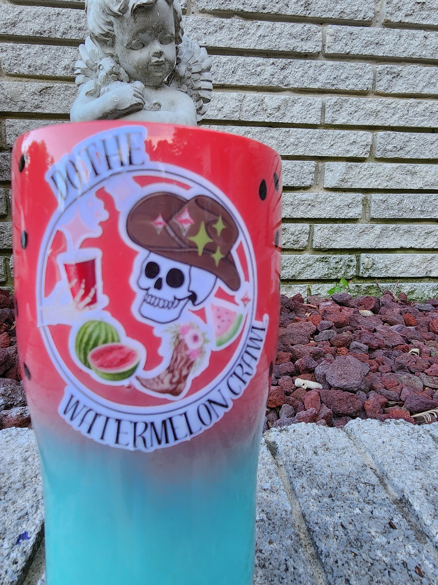do the watermelon crawl skeleton stainless steel tumbler