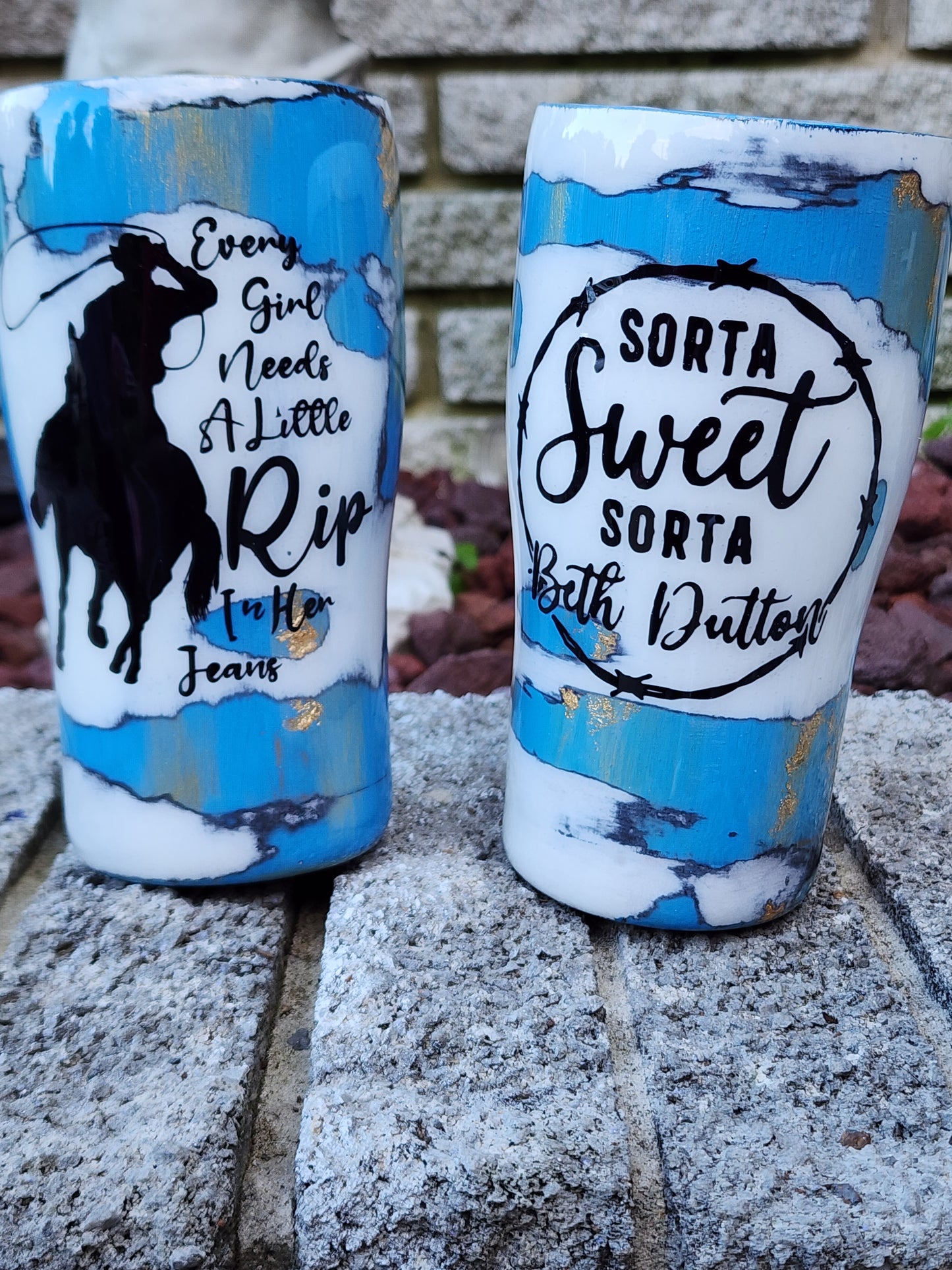 every girl needs a little rip in her jeans yellowstone sorta sweet sorta beth dutton stainless steel tumbler