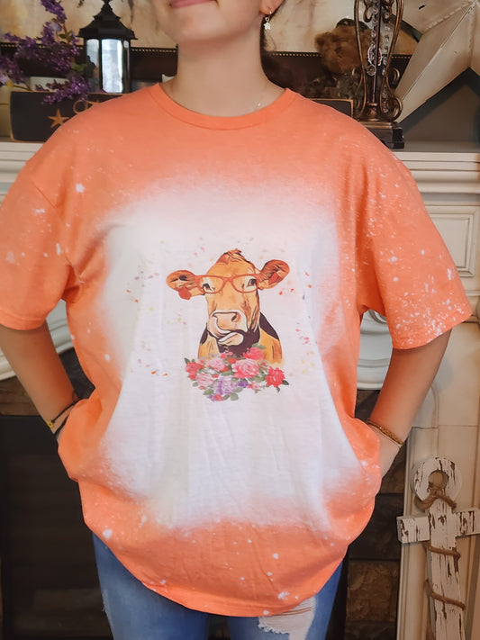 Cow Shirt - Cow with Glasses- Floral- Sublimation Shirt