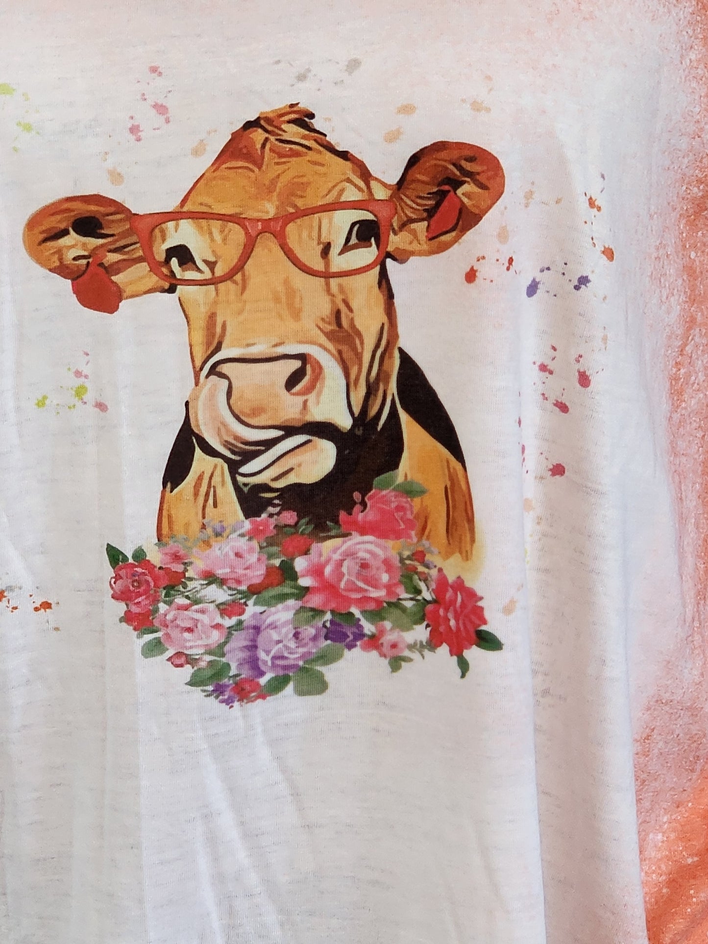 Cow Shirt - Cow with Glasses- Floral- Sublimation Shirt