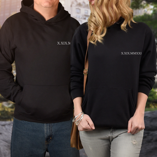 custom roman numeral hoodie, couples gift, personalized date and initial hoodie, engagements, anniversary, anniversaries, bachelor gift, bachelorette gift, bridesmaid gift, birthday gift for her, valentines gift, gift for him, minimalist couples hoodie