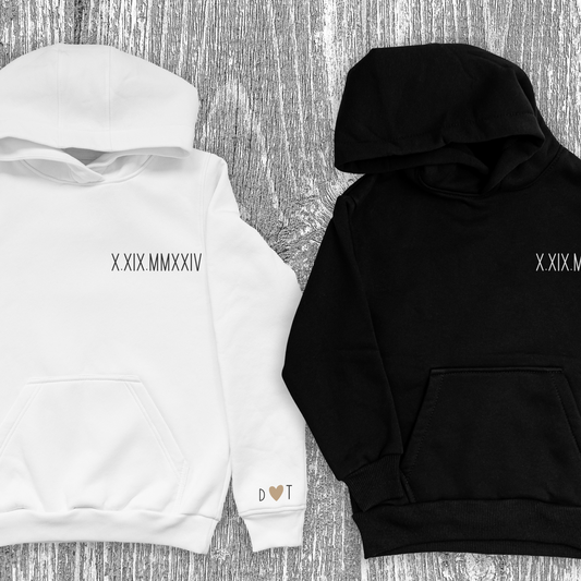 custom roman numeral hoodie, couples gift, personalized date and initial hoodie, engagements, anniversary, anniversaries, bachelor gift, bachelorette gift, bridesmaid gift, birthday gift for her, valentines gift, gift for him, minimalist couples hoodie