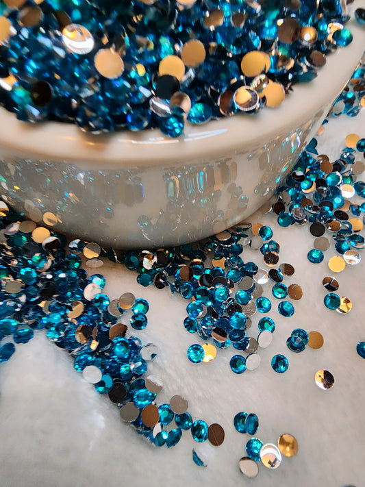 Aquamarine Silverback Rhinestones 4mm - Non Hotfix - Flatback - Resin