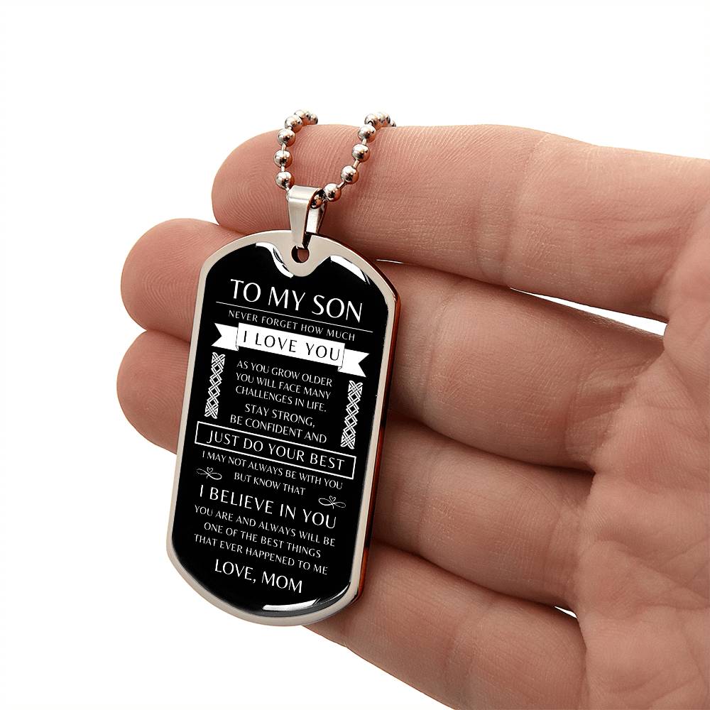 To My Son - Personalized Dog Tag - Necklace - Ball Chain Necklace - Gift for Son - Gift from Mom - Men's Jewelry