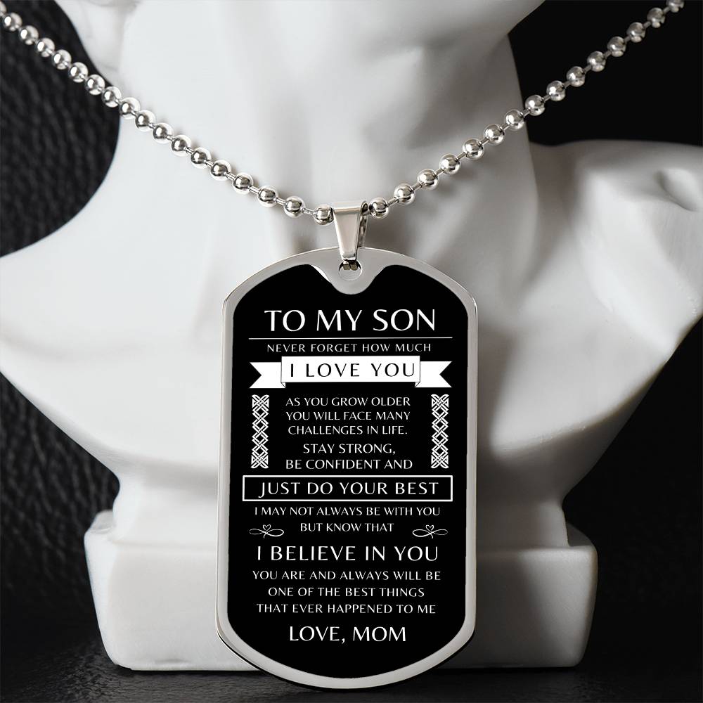 To My Son - Personalized Dog Tag - Necklace - Ball Chain Necklace - Gift for Son - Gift from Mom - Men's Jewelry