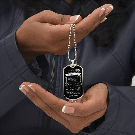To My Son - Personalized Dog Tag - Necklace - Ball Chain Necklace - Gift for Son - Gift from Mom - Men's Jewelry