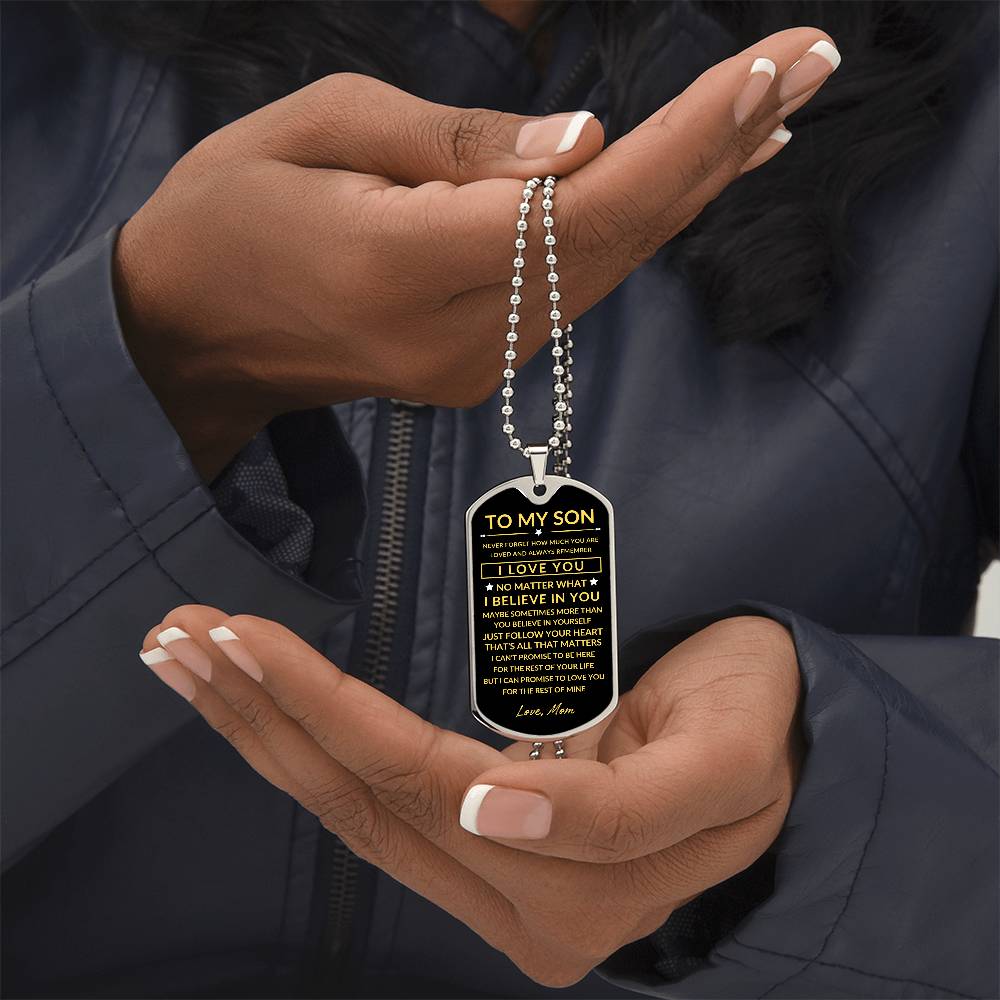 To My Son - Personalized Dog Tag - Necklace - Ball Chain Necklace - Gift for Son - Gift from Mom - Men's Jewelry