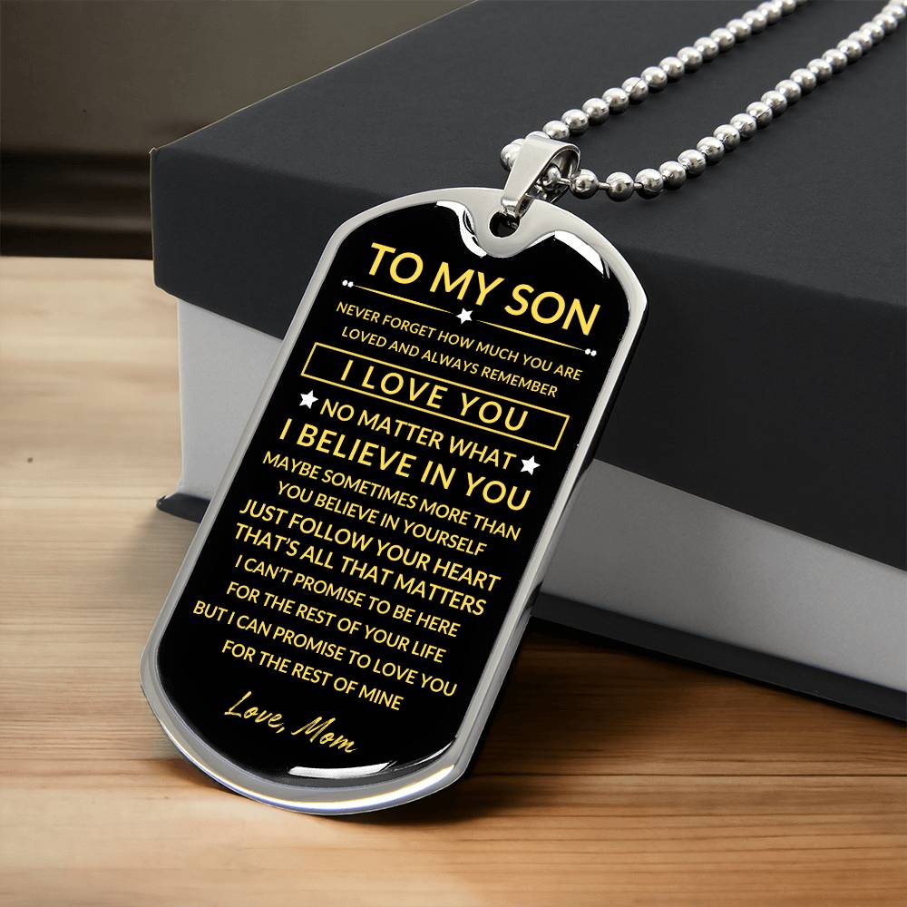 To My Son - Personalized Dog Tag - Necklace - Ball Chain Necklace - Gift for Son - Gift from Mom - Men's Jewelry