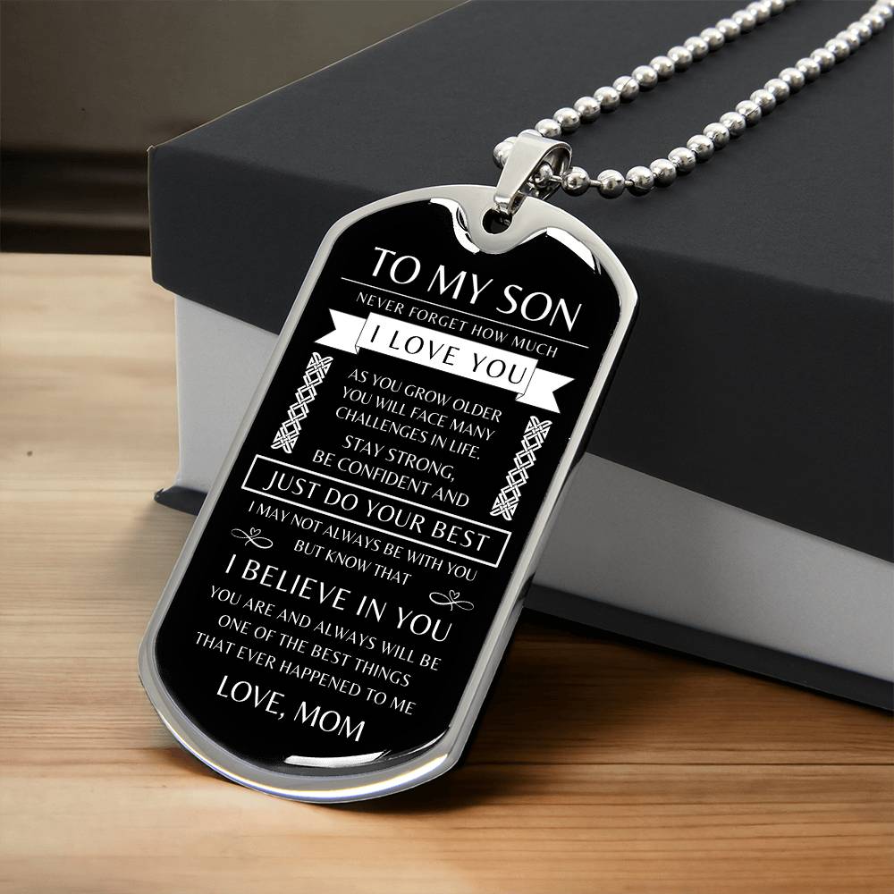 To My Son - Personalized Dog Tag - Necklace - Ball Chain Necklace - Gift for Son - Gift from Mom - Men's Jewelry