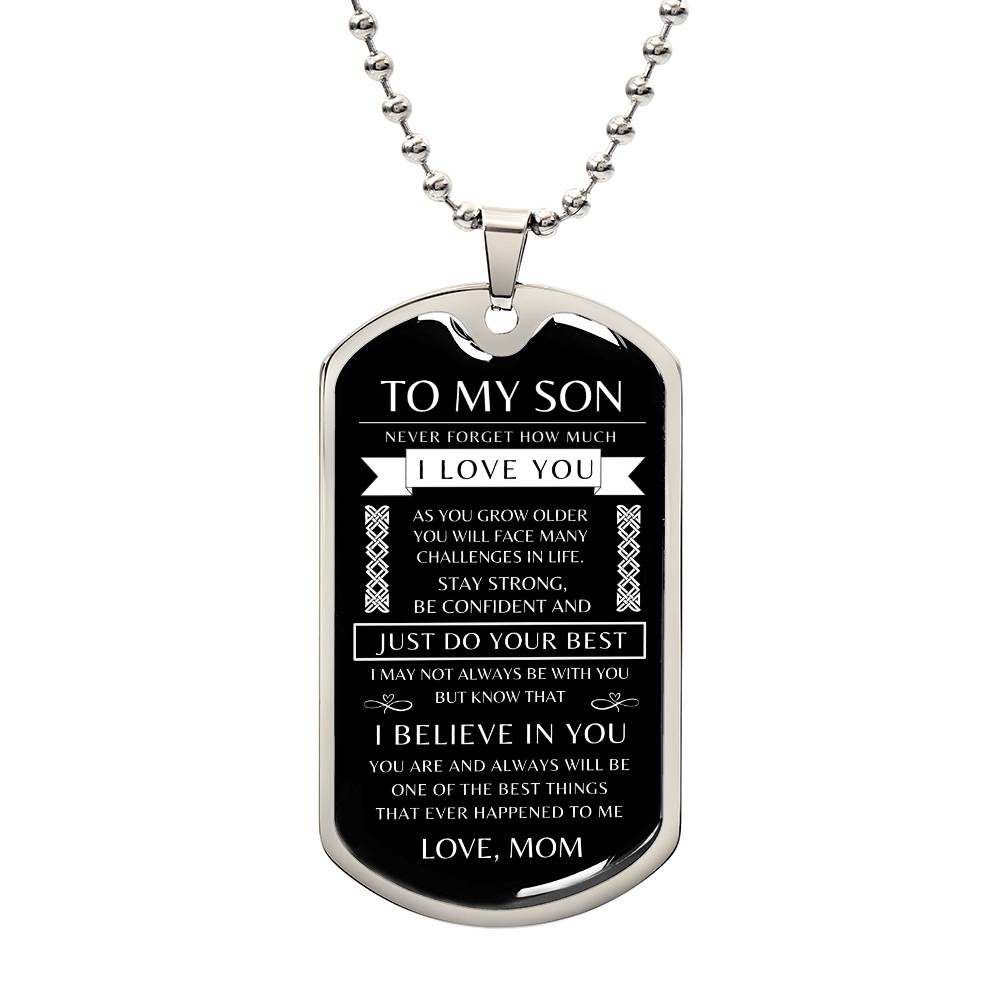 To My Son - Personalized Dog Tag - Necklace - Ball Chain Necklace - Gift for Son - Gift from Mom - Men's Jewelry