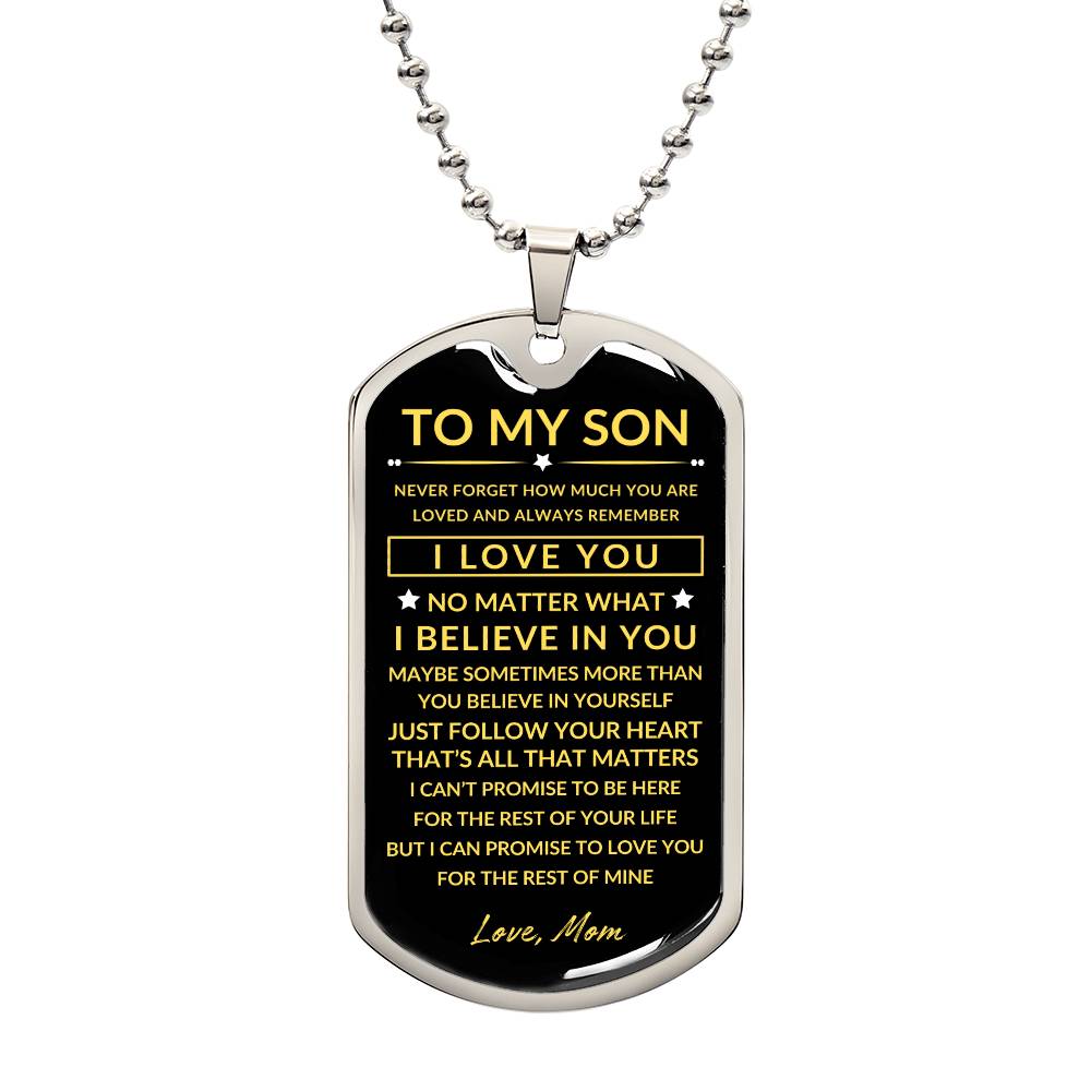 To My Son - Personalized Dog Tag - Necklace - Ball Chain Necklace - Gift for Son - Gift from Mom - Men's Jewelry