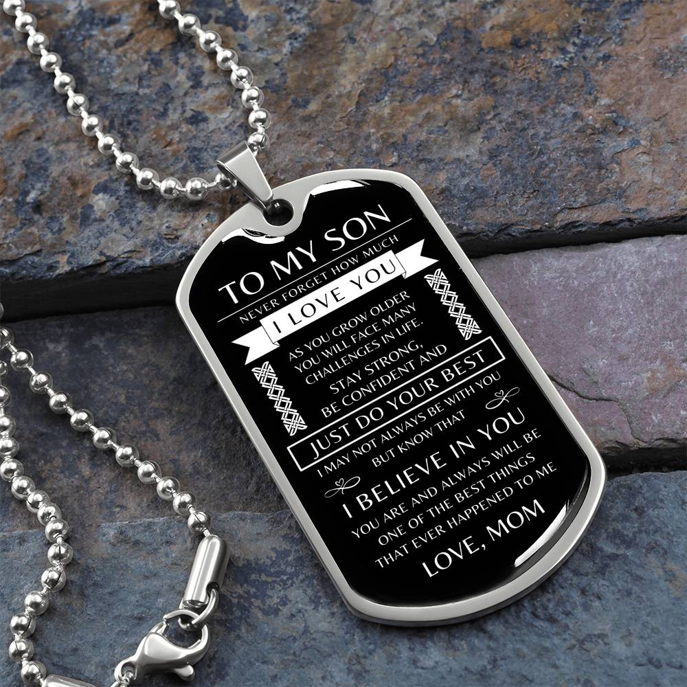 To My Son - Personalized Dog Tag - Necklace - Ball Chain Necklace - Gift for Son - Gift from Mom - Men's Jewelry