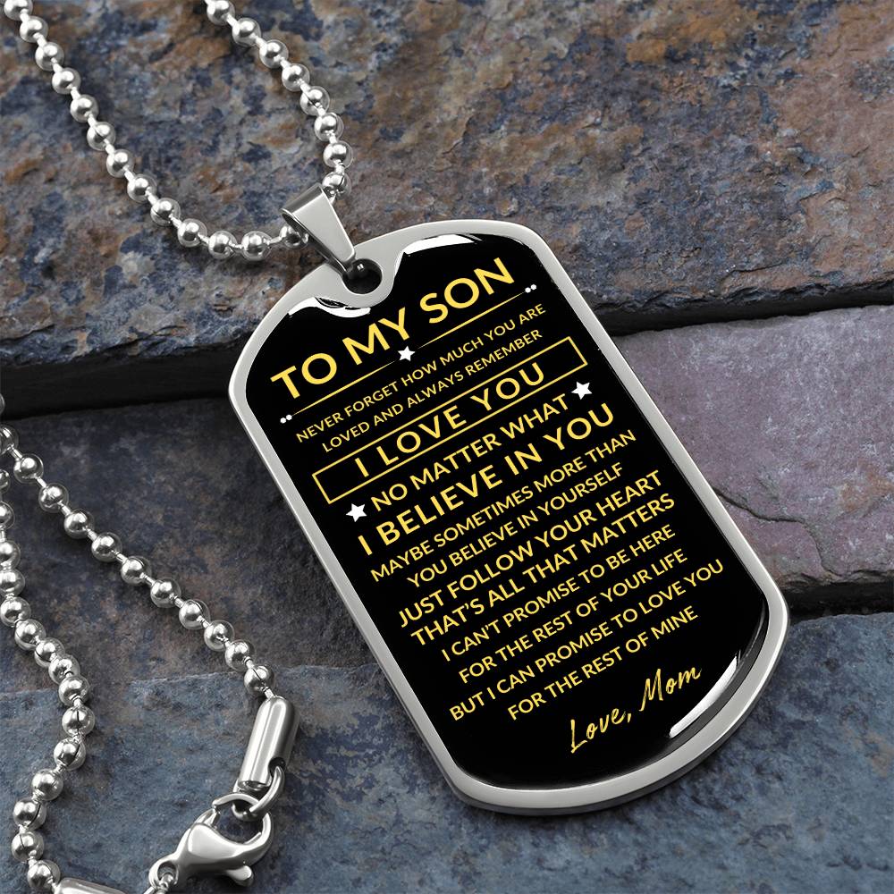 To My Son - Personalized Dog Tag - Necklace - Ball Chain Necklace - Gift for Son - Gift from Mom - Men's Jewelry