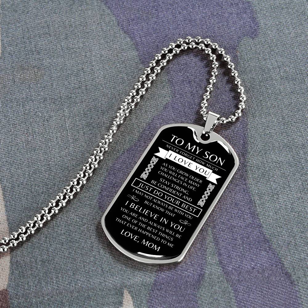 To My Son - Personalized Dog Tag - Necklace - Ball Chain Necklace - Gift for Son - Gift from Mom - Men's Jewelry