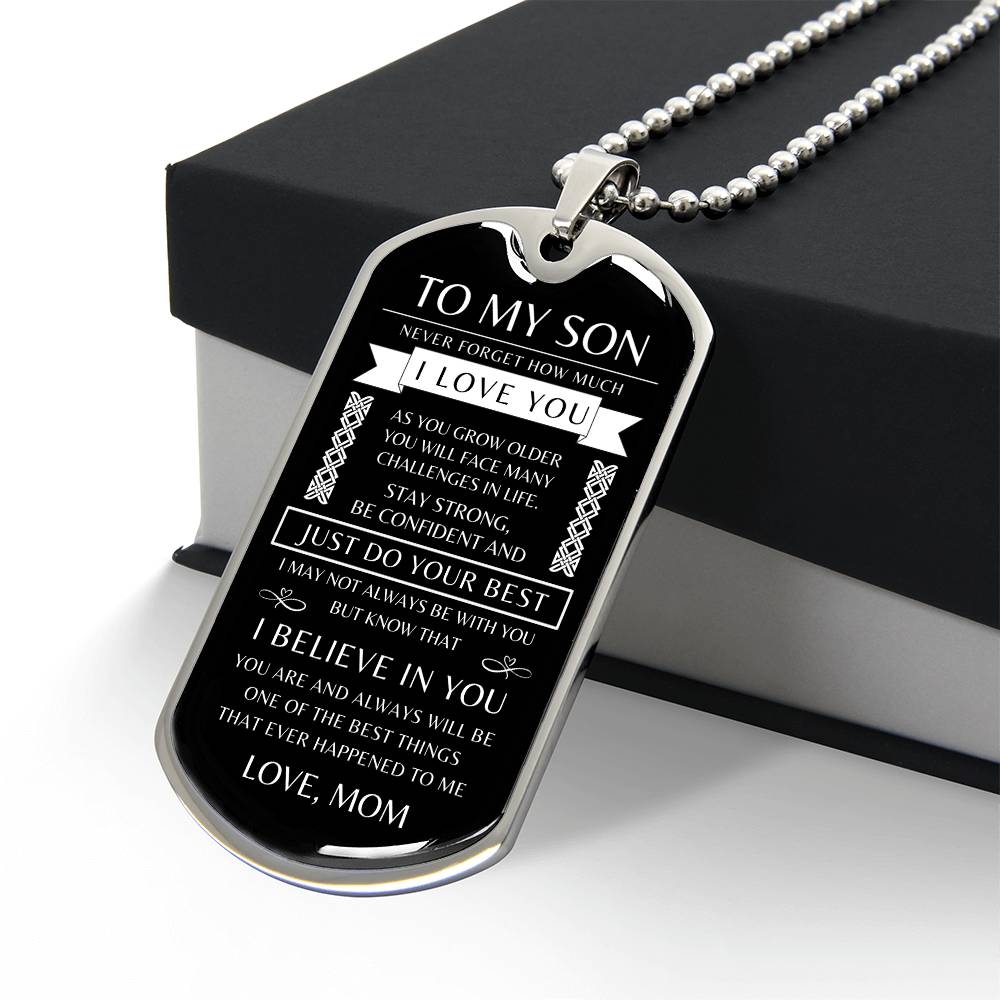 To My Son - Personalized Dog Tag - Necklace - Ball Chain Necklace - Gift for Son - Gift from Mom - Men's Jewelry