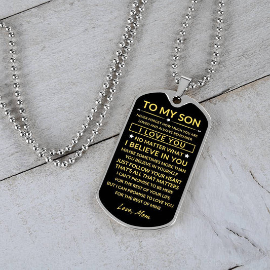 To My Son - Personalized Dog Tag - Necklace - Ball Chain Necklace - Gift for Son - Gift from Mom - Men's Jewelry