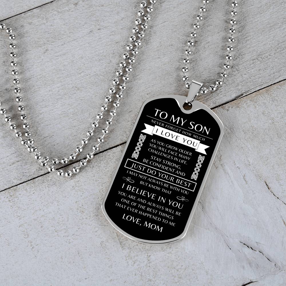 To My Son - Personalized Dog Tag - Necklace - Ball Chain Necklace - Gift for Son - Gift from Mom - Men's Jewelry
