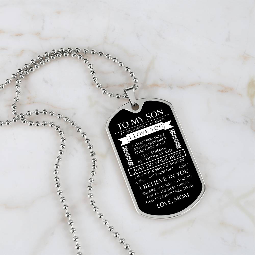 To My Son - Personalized Dog Tag - Necklace - Ball Chain Necklace - Gift for Son - Gift from Mom - Men's Jewelry