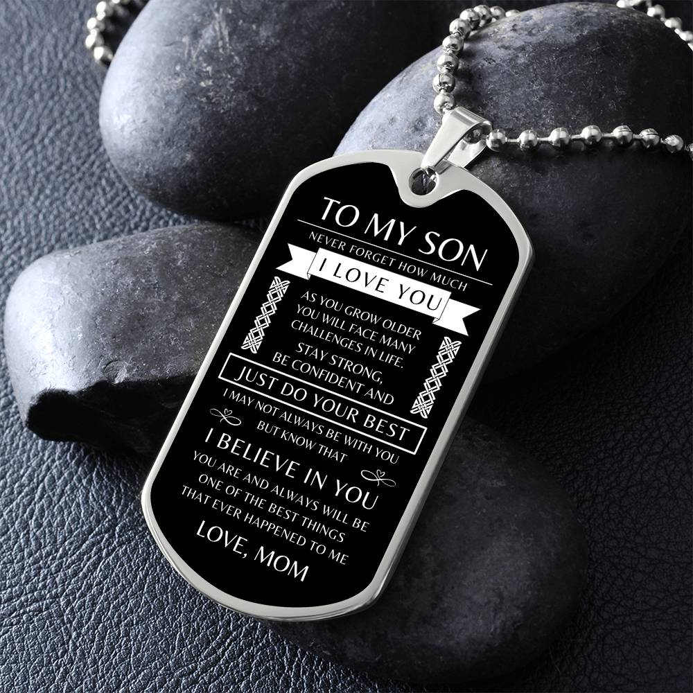 To My Son - Personalized Dog Tag - Necklace - Ball Chain Necklace - Gift for Son - Gift from Mom - Men's Jewelry
