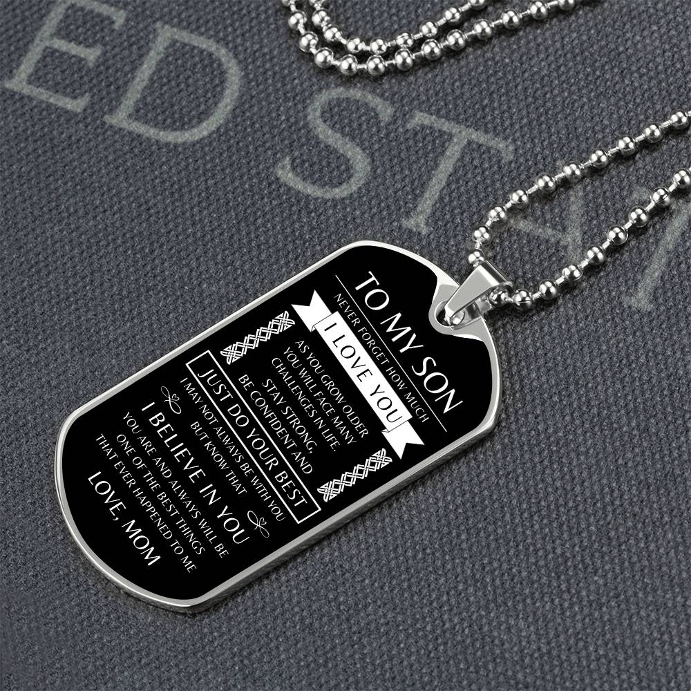 To My Son - Personalized Dog Tag - Necklace - Ball Chain Necklace - Gift for Son - Gift from Mom - Men's Jewelry