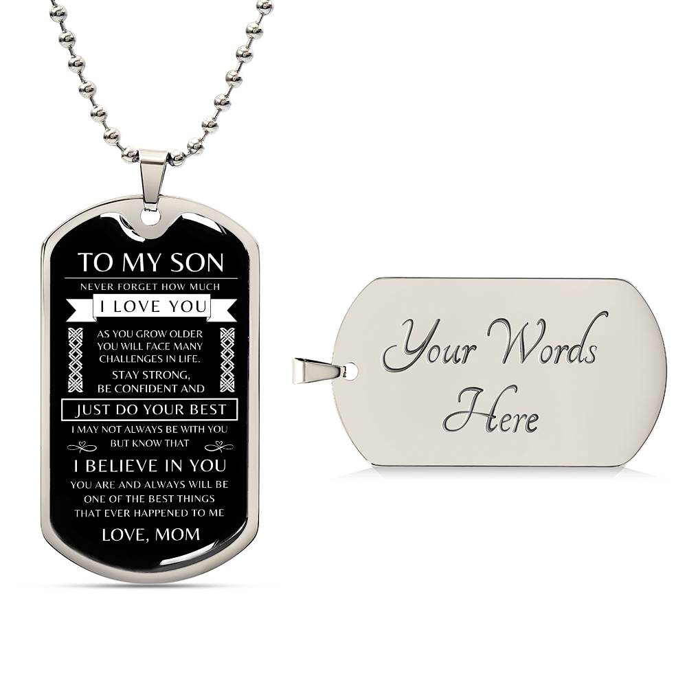 To My Son - Personalized Dog Tag - Necklace - Ball Chain Necklace - Gift for Son - Gift from Mom - Men's Jewelry