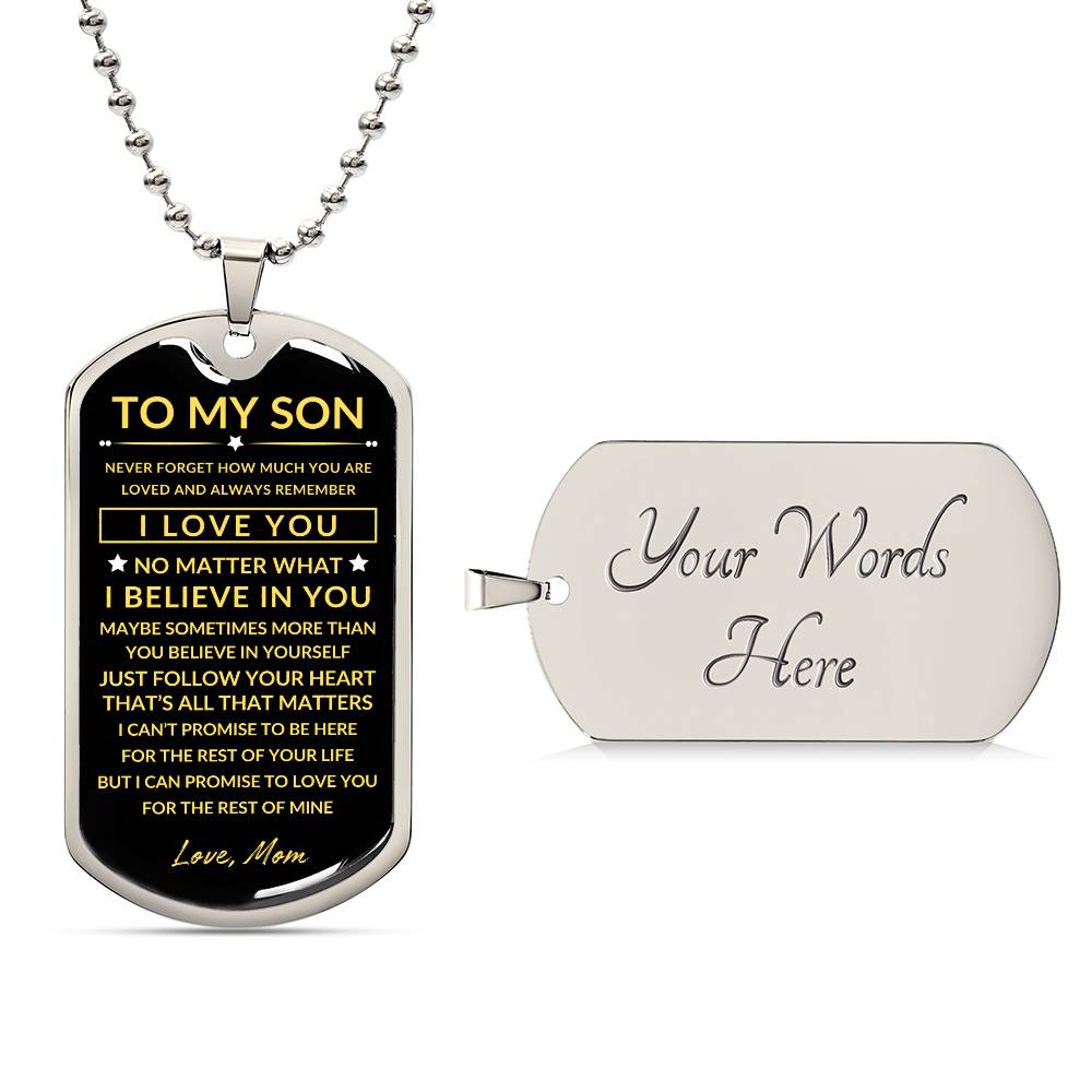 To My Son - Personalized Dog Tag - Necklace - Ball Chain Necklace - Gift for Son - Gift from Mom - Men's Jewelry