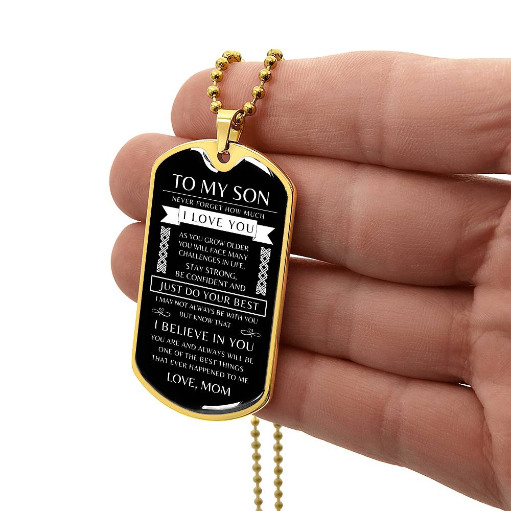 To My Son - Personalized Dog Tag - Necklace - Ball Chain Necklace - Gift for Son - Gift from Mom - Men's Jewelry