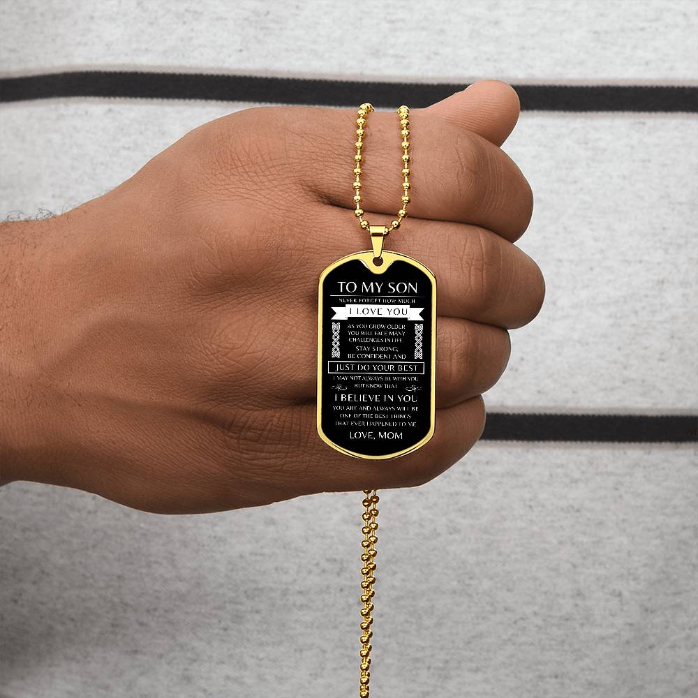 To My Son - Personalized Dog Tag - Necklace - Ball Chain Necklace - Gift for Son - Gift from Mom - Men's Jewelry
