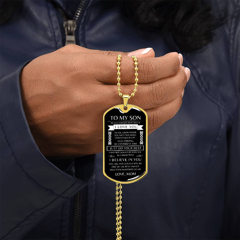 To My Son - Personalized Dog Tag - Necklace - Ball Chain Necklace - Gift for Son - Gift from Mom - Men's Jewelry