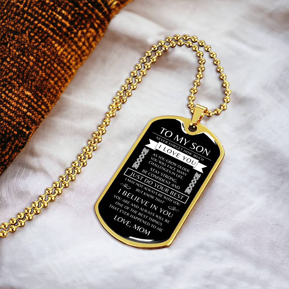 To My Son - Personalized Dog Tag - Necklace - Ball Chain Necklace - Gift for Son - Gift from Mom - Men's Jewelry