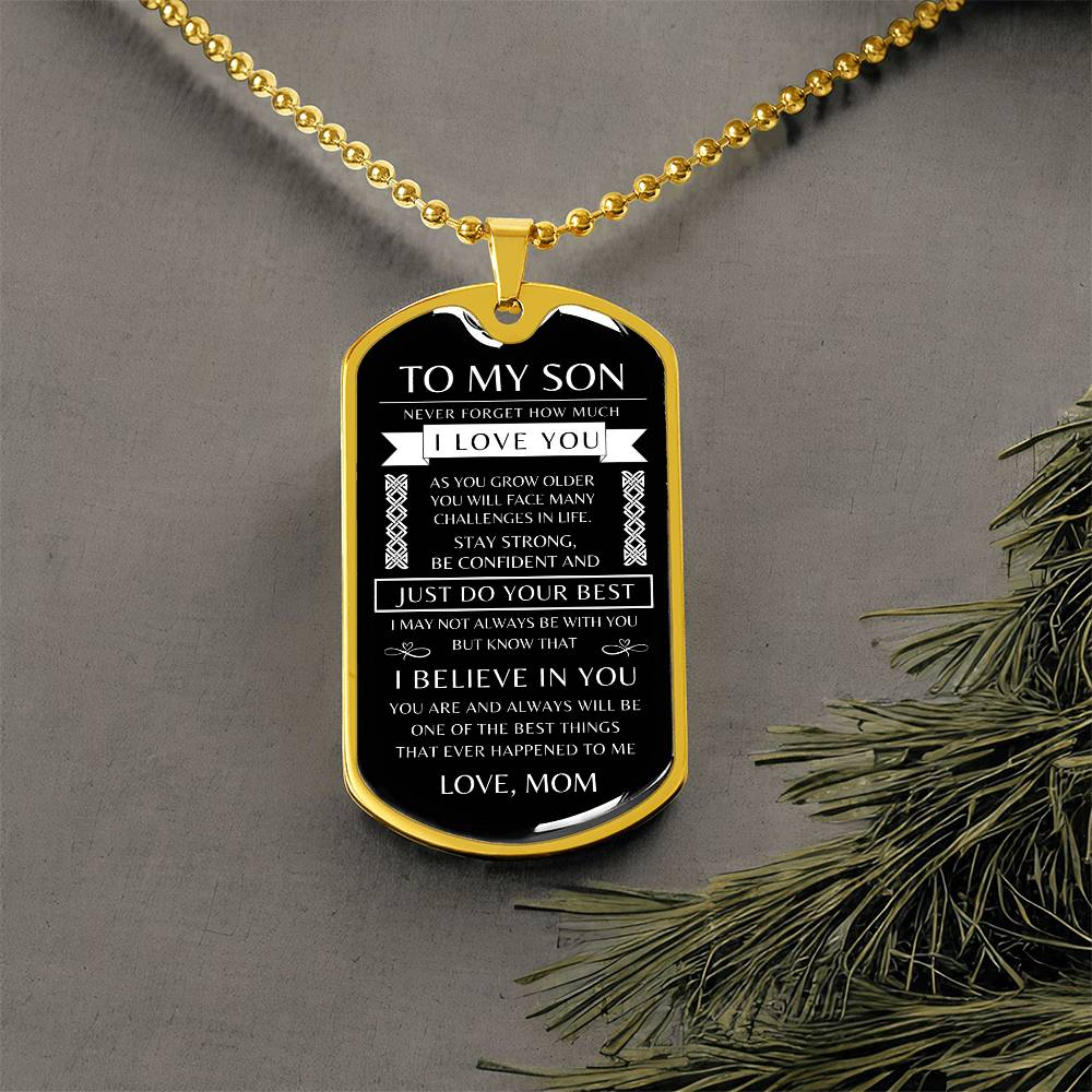 To My Son - Personalized Dog Tag - Necklace - Ball Chain Necklace - Gift for Son - Gift from Mom - Men's Jewelry