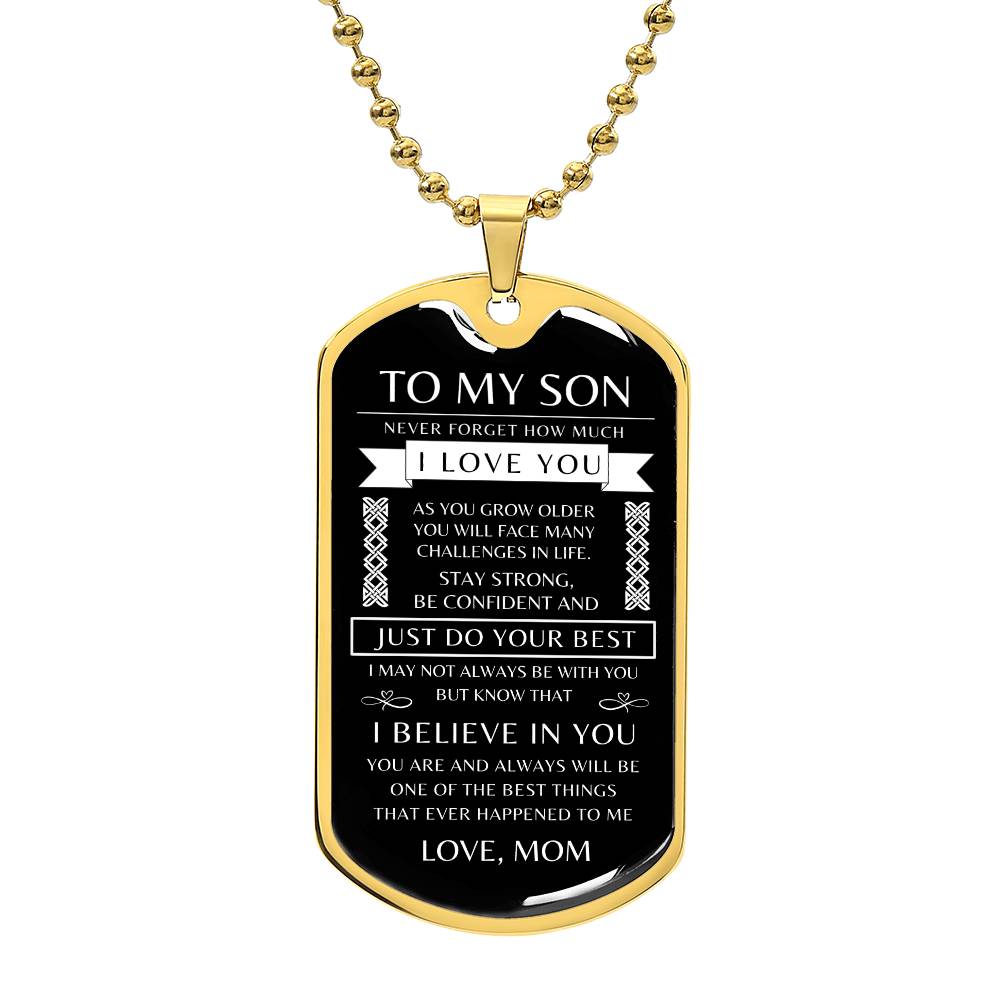 To My Son - Personalized Dog Tag - Necklace - Ball Chain Necklace - Gift for Son - Gift from Mom - Men's Jewelry