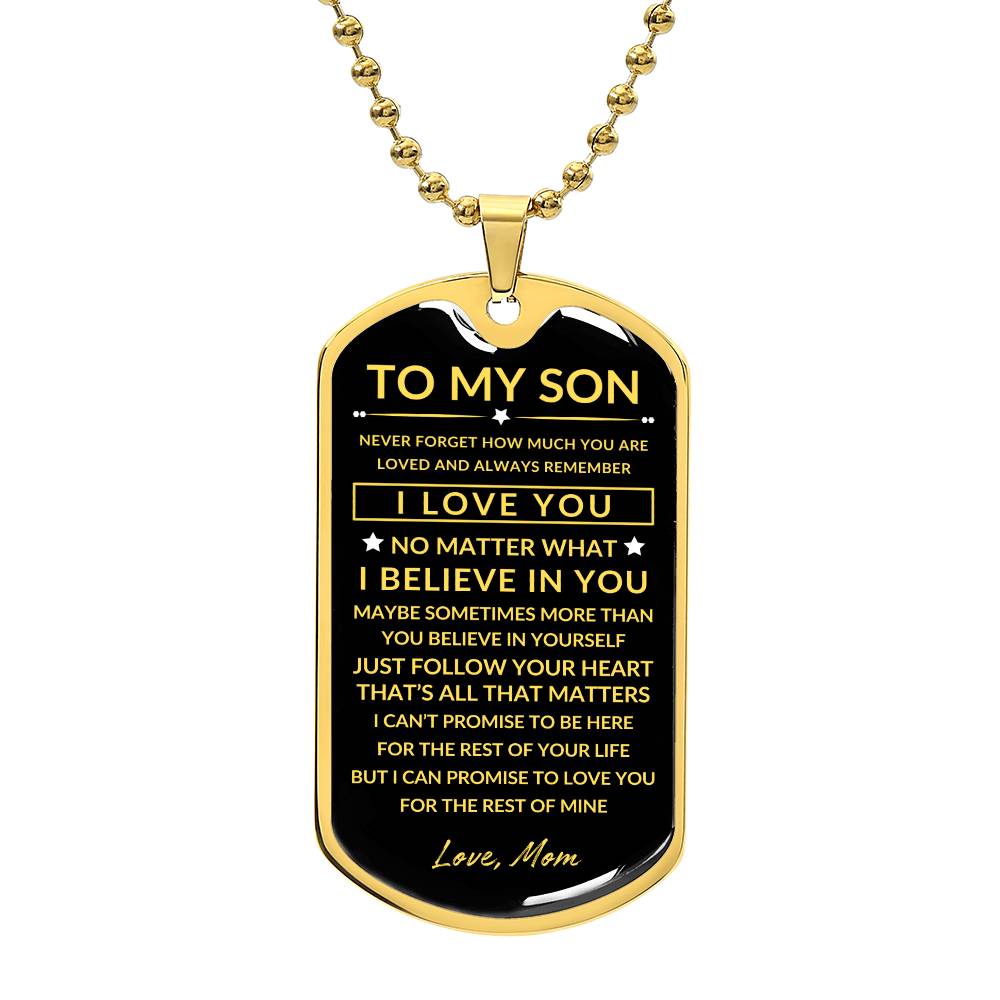 To My Son - Personalized Dog Tag - Necklace - Ball Chain Necklace - Gift for Son - Gift from Mom - Men's Jewelry