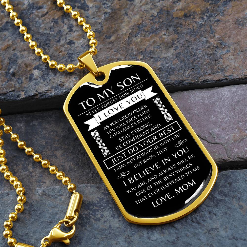 To My Son - Personalized Dog Tag - Necklace - Ball Chain Necklace - Gift for Son - Gift from Mom - Men's Jewelry