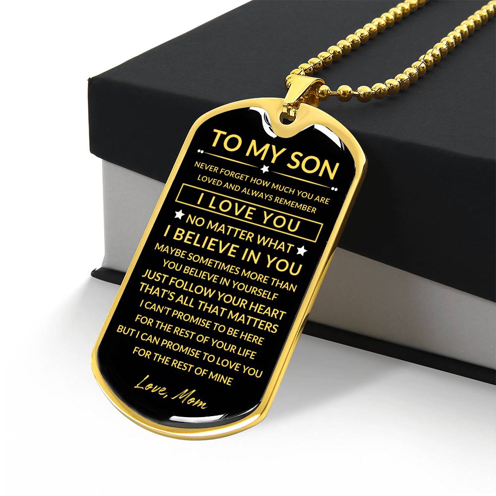 To My Son - Personalized Dog Tag - Necklace - Ball Chain Necklace - Gift for Son - Gift from Mom - Men's Jewelry