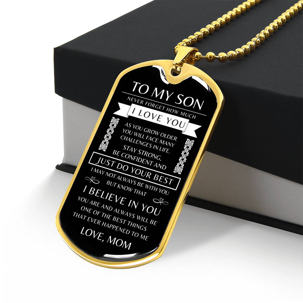 To My Son - Personalized Dog Tag - Necklace - Ball Chain Necklace - Gift for Son - Gift from Mom - Men's Jewelry