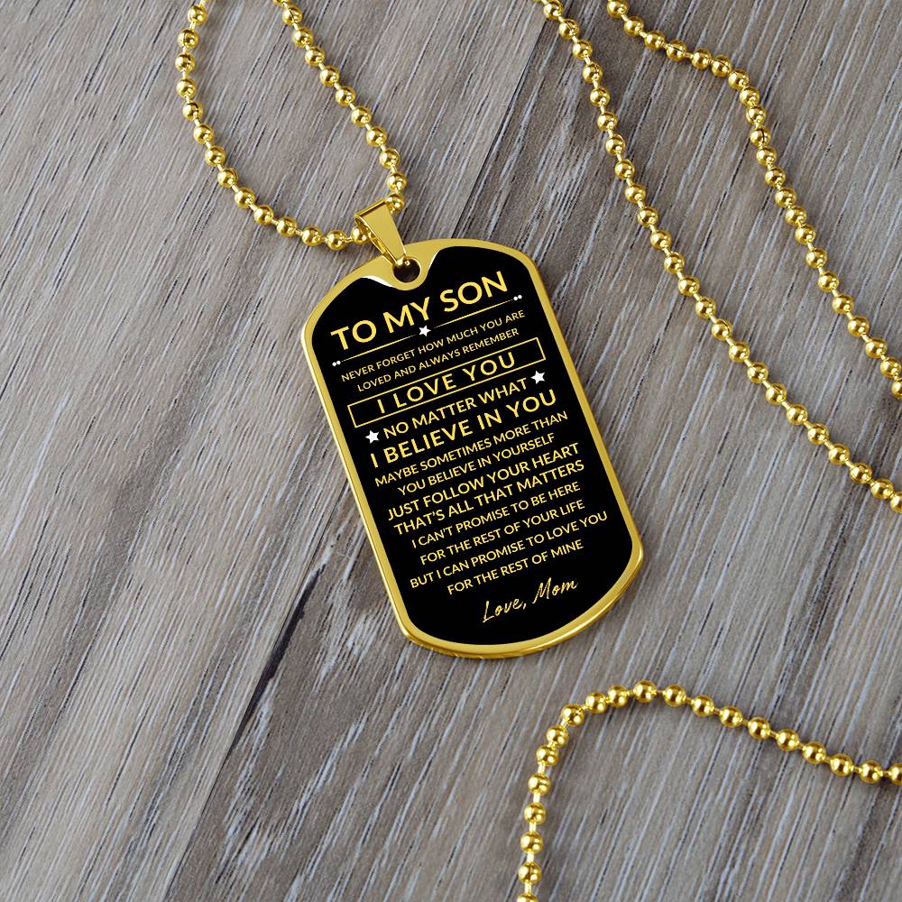 To My Son - Personalized Dog Tag - Necklace - Ball Chain Necklace - Gift for Son - Gift from Mom - Men's Jewelry