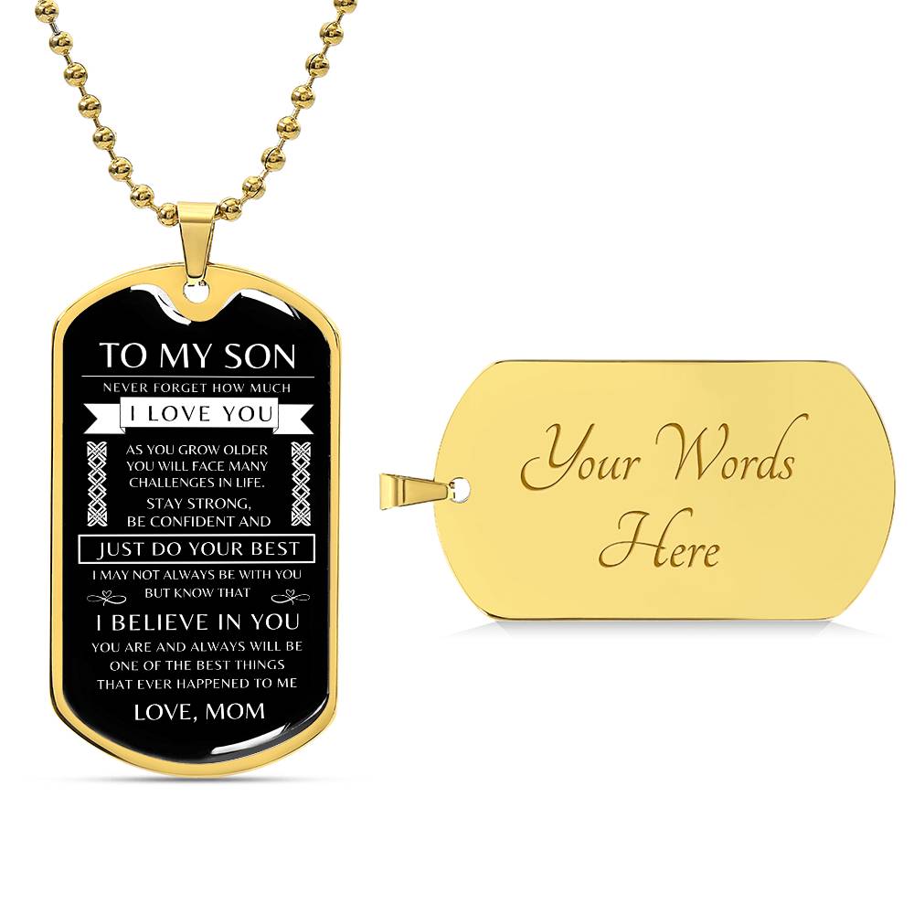 To My Son - Personalized Dog Tag - Necklace - Ball Chain Necklace - Gift for Son - Gift from Mom - Men's Jewelry